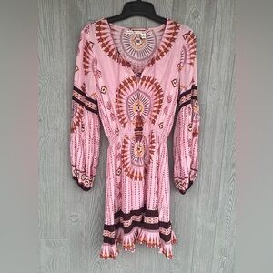 Chelsea and Violet Pink Boho Dress w/ Tassels & Slight Balloon Sleeve Size Small